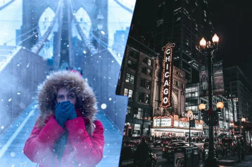 A comparison of New York and Chicago during Christmas, highlighting festive markets, decorations, and holiday spirit.