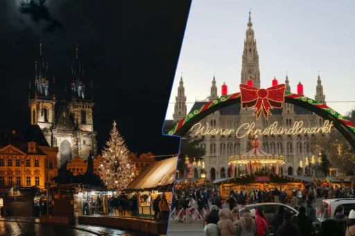 Comparison of Prague and Vienna during Christmas, highlighting festive markets, decorations, and popular holiday attractions.