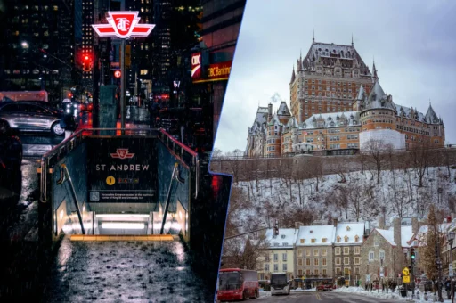 A festive comparison of Toronto and Quebec City during Christmas, showcasing their decorations, markets, and holiday attractions.