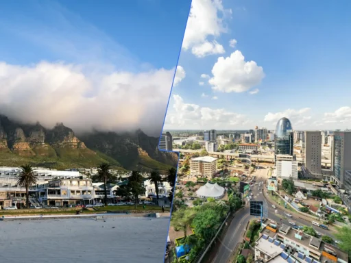 Comparison of Cape Town and Nairobi during Christmas and New Year’s Eve, showcasing holiday decorations, landscapes, and attractions.