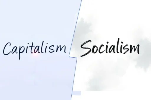 A visual representation of capitalism and socialism highlighting contrasts in governance, wealth distribution, and economic priorities.