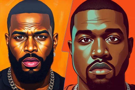 A split image of Drake and Kanye West, symbolizing their rivalry and immense impact on modern hip-hop.